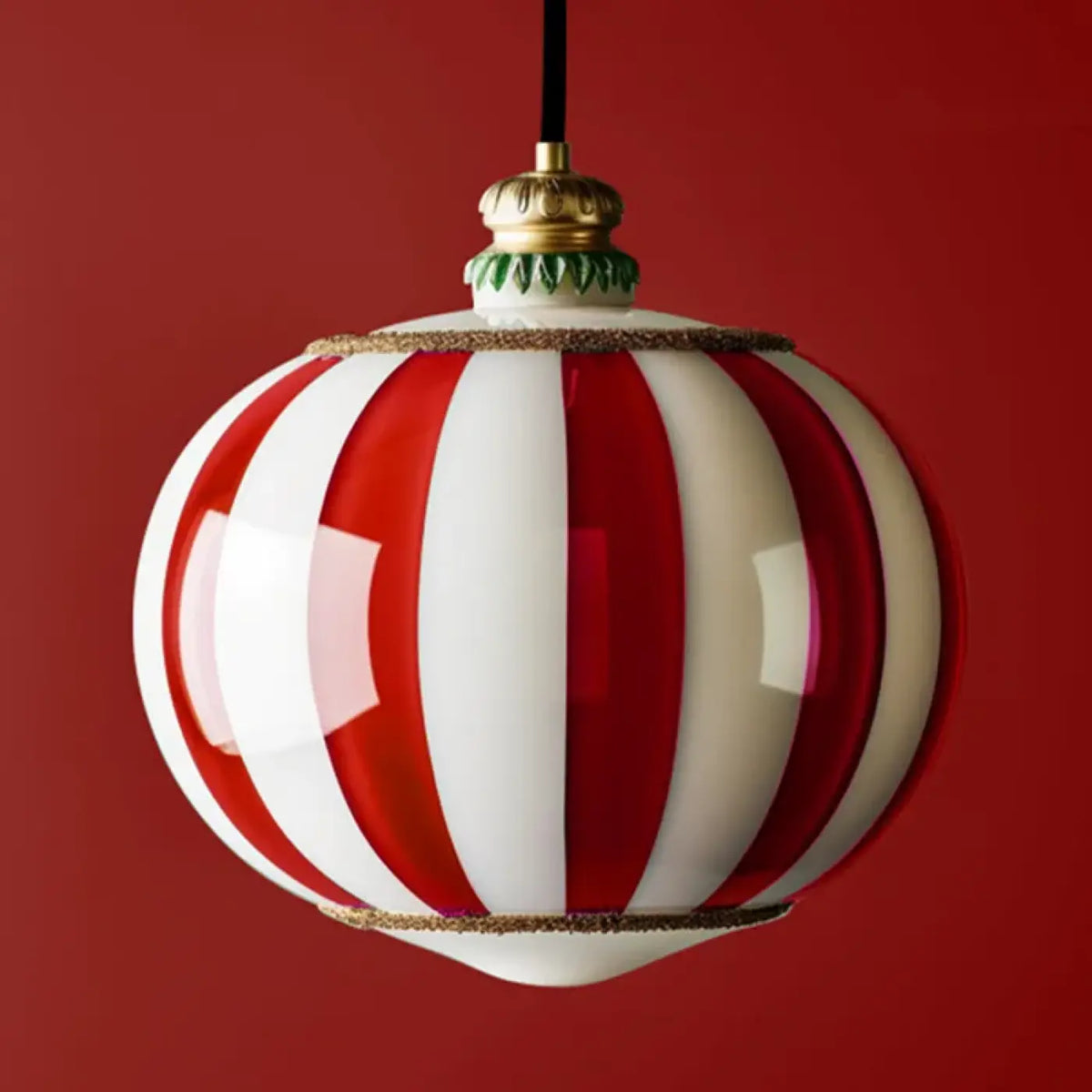 Lampe Suspendue Sphère en Verre Rayé Vert et Blanc