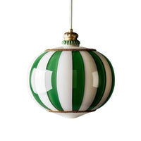 Lampe Suspendue Sphère en Verre Rayé Vert et Blanc