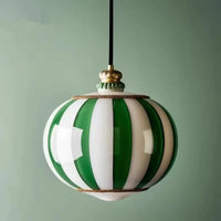 Lampe Suspendue Sphère en Verre Rayé Vert et Blanc