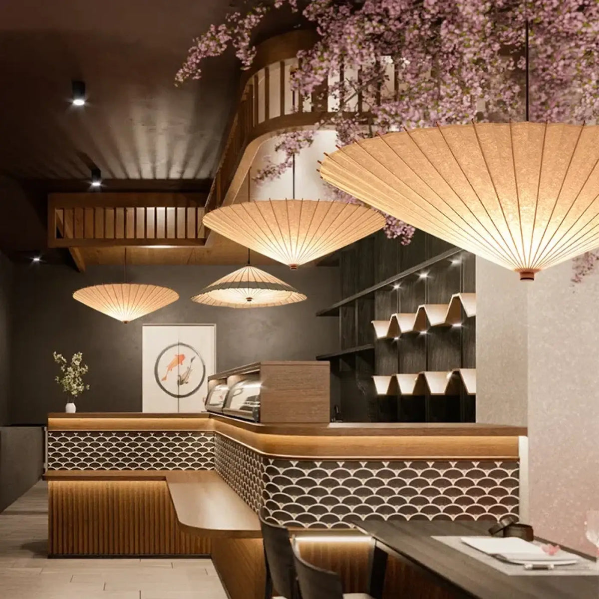 Lampe Suspendue Japonaise en Papier Naturel