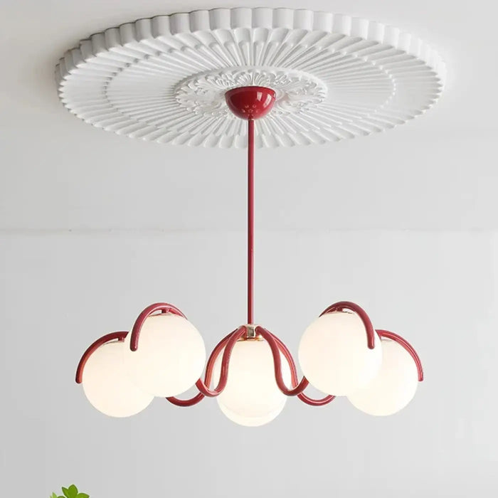 Lampe Suspendue à 6 Boules Blanches avec Support Coloré