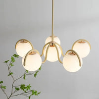 Lampe Suspendue à 6 Boules Blanches avec Support Coloré
