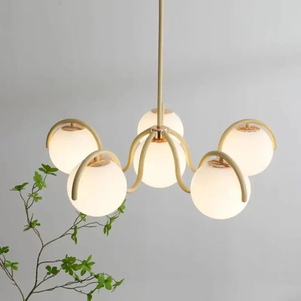 Lampe Suspendue à 6 Boules Blanches avec Support Coloré
