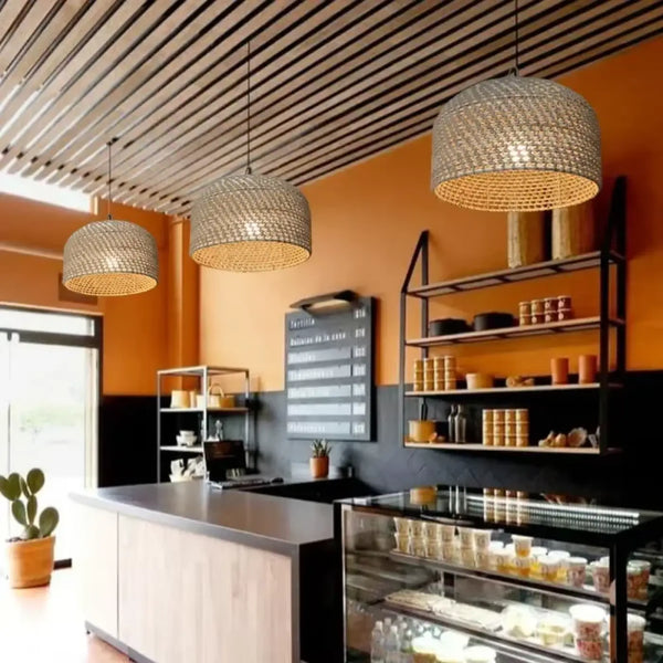 Lampe Suspendue Tissée en Osier Naturel