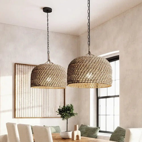 Lampe Suspendue Tissée en Osier Naturel