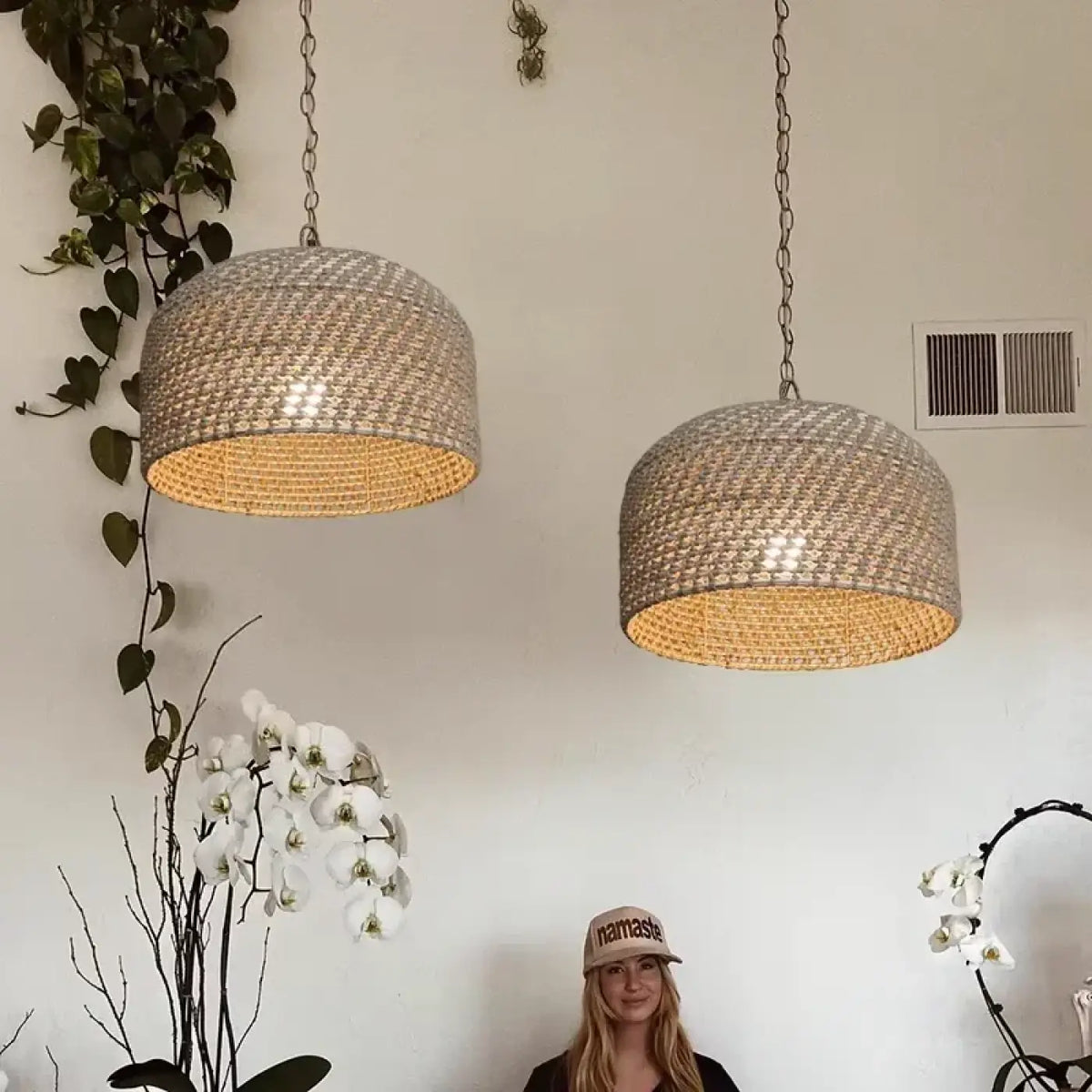 Lampe Suspendue Tissée en Osier Naturel