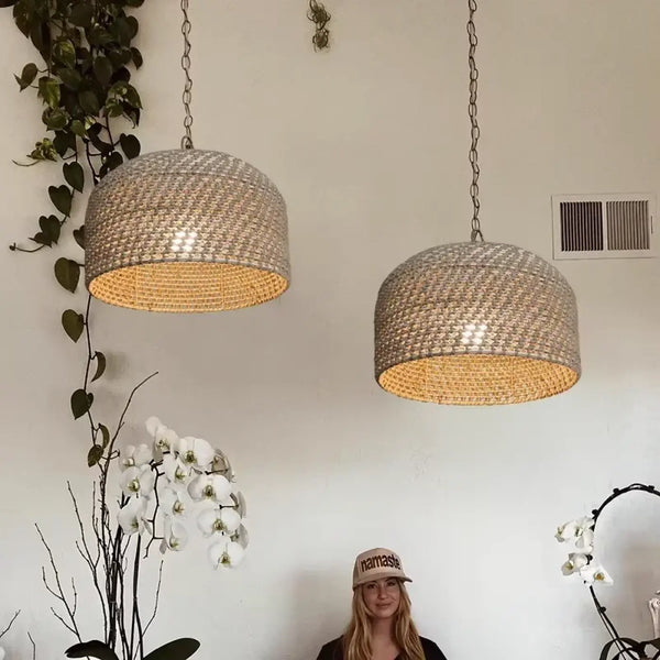 Lampe Suspendue Tissée en Osier Naturel