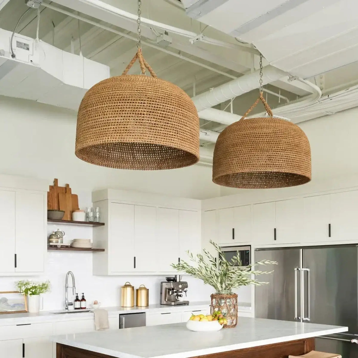 Lampe Suspendue Tissée en Osier Naturel