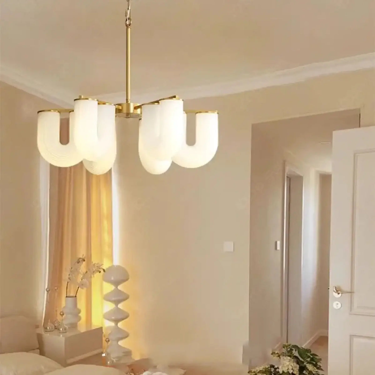 Suspension Sculpturale en Verre Blanc