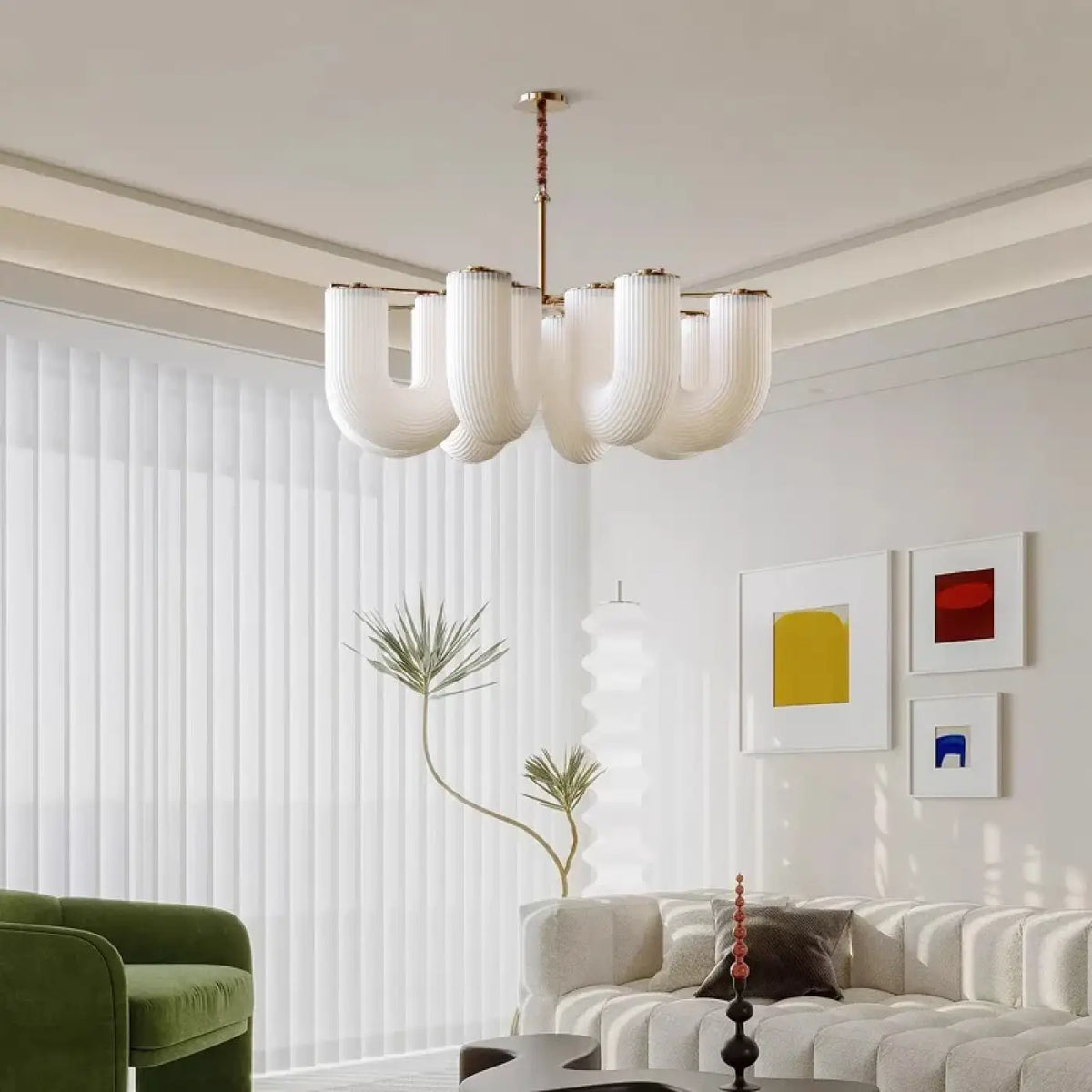 Suspension Sculpturale en Verre Blanc