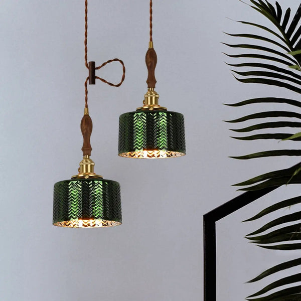 Suspension Vert Foncé Cuivre et Bois