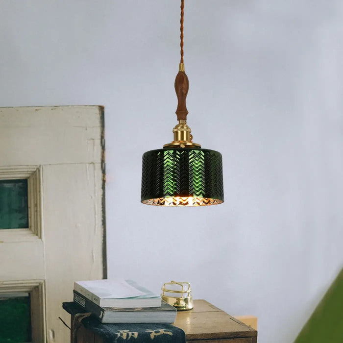 Suspension Vert Foncé Cuivre et Bois