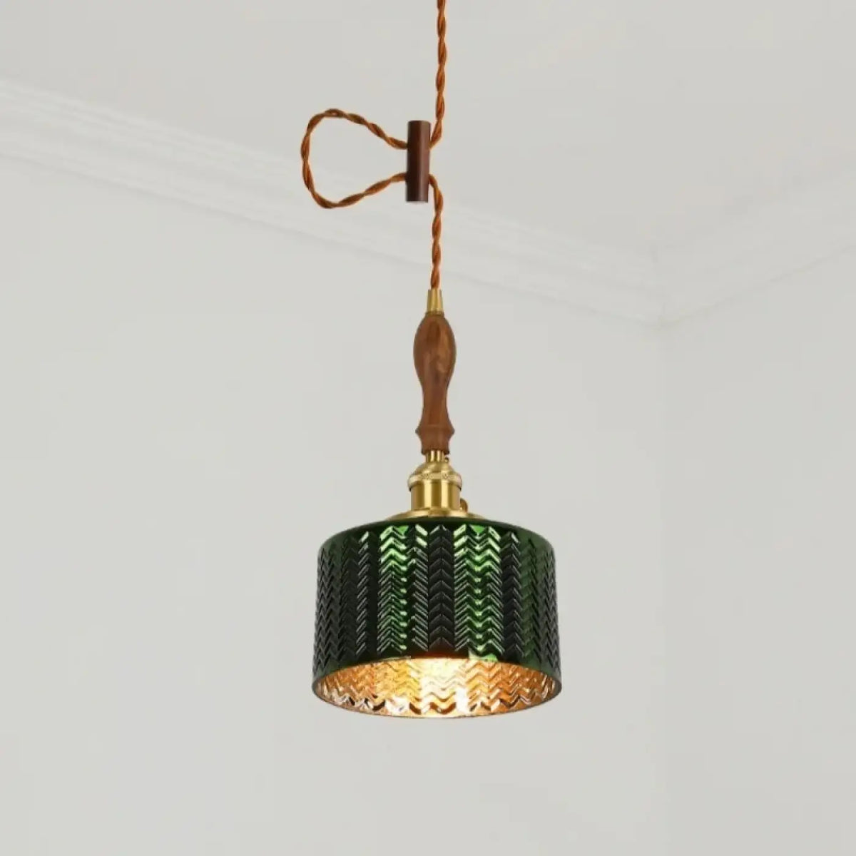 Suspension Vert Foncé Cuivre et Bois