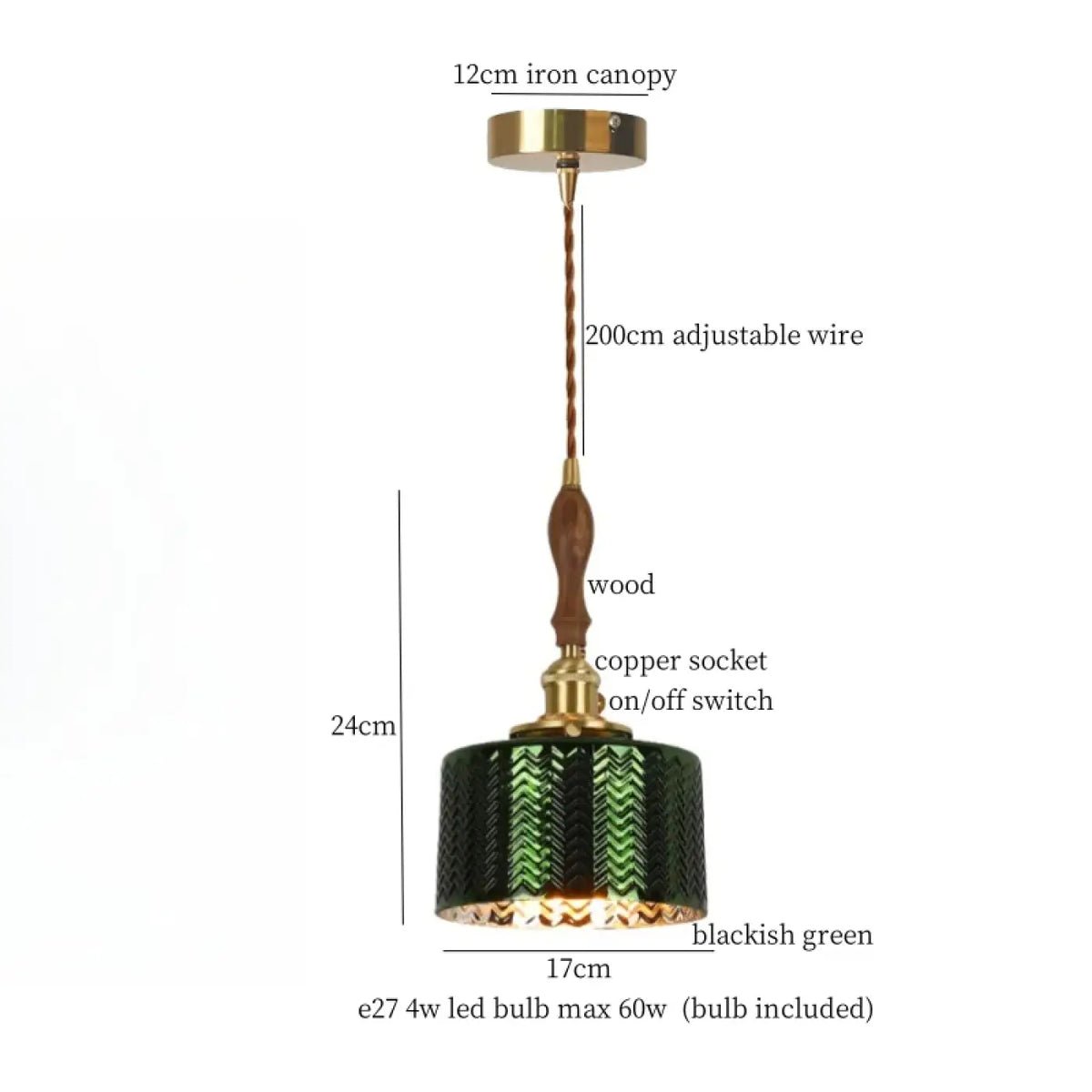 Suspension Vert Foncé Cuivre et Bois