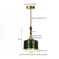 Suspension Vert Foncé Cuivre et Bois