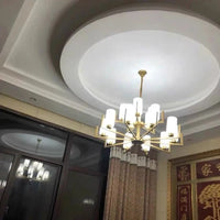 Lustre Suspendu Noir et Doré avec Abat-Jour en Verre