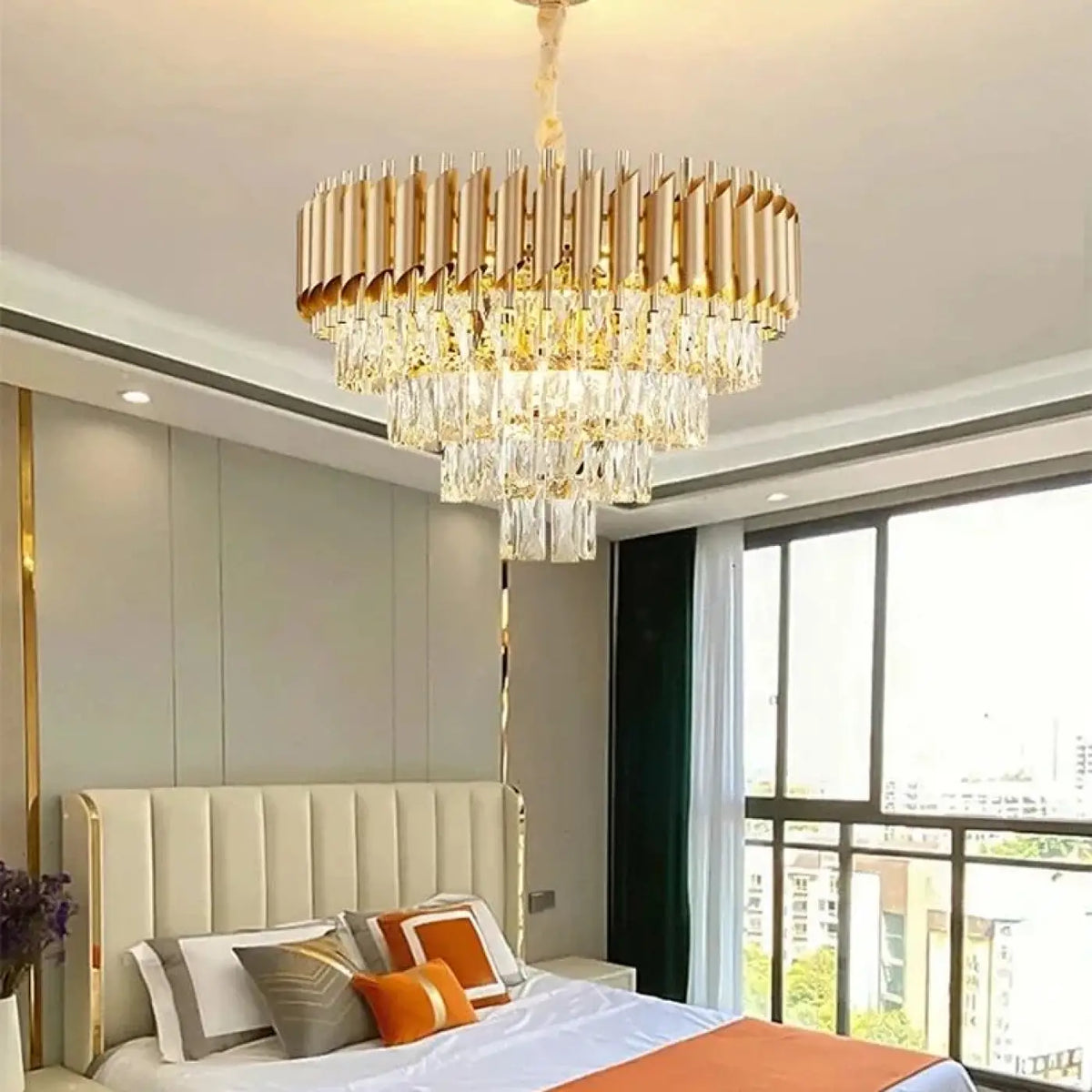 Lustre Cascade en Cristal pour Escalier