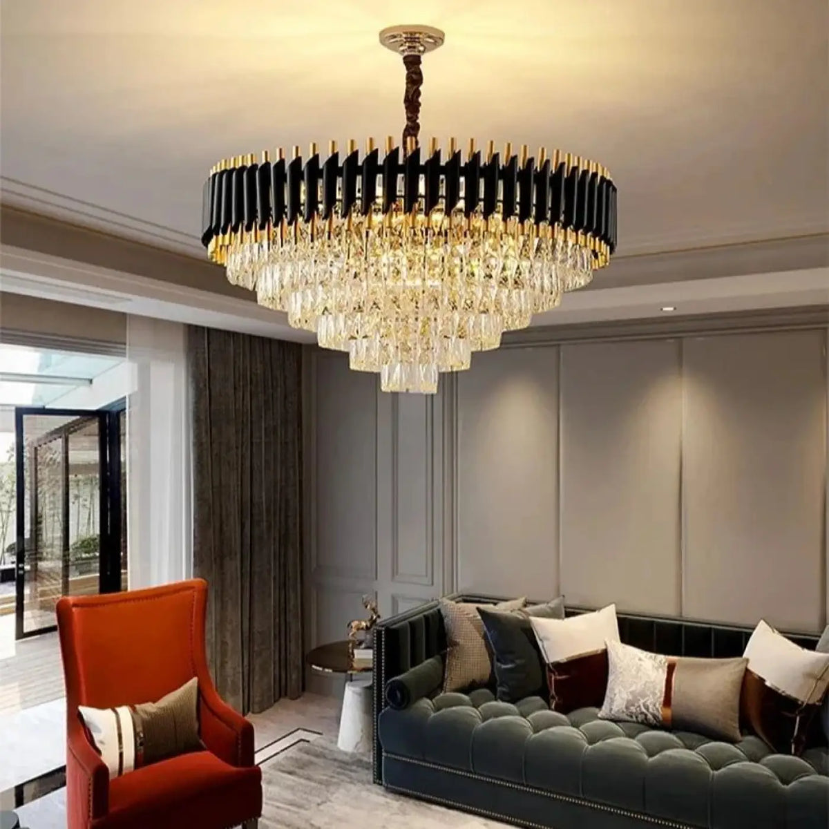 Lustre Cascade en Cristal pour Escalier