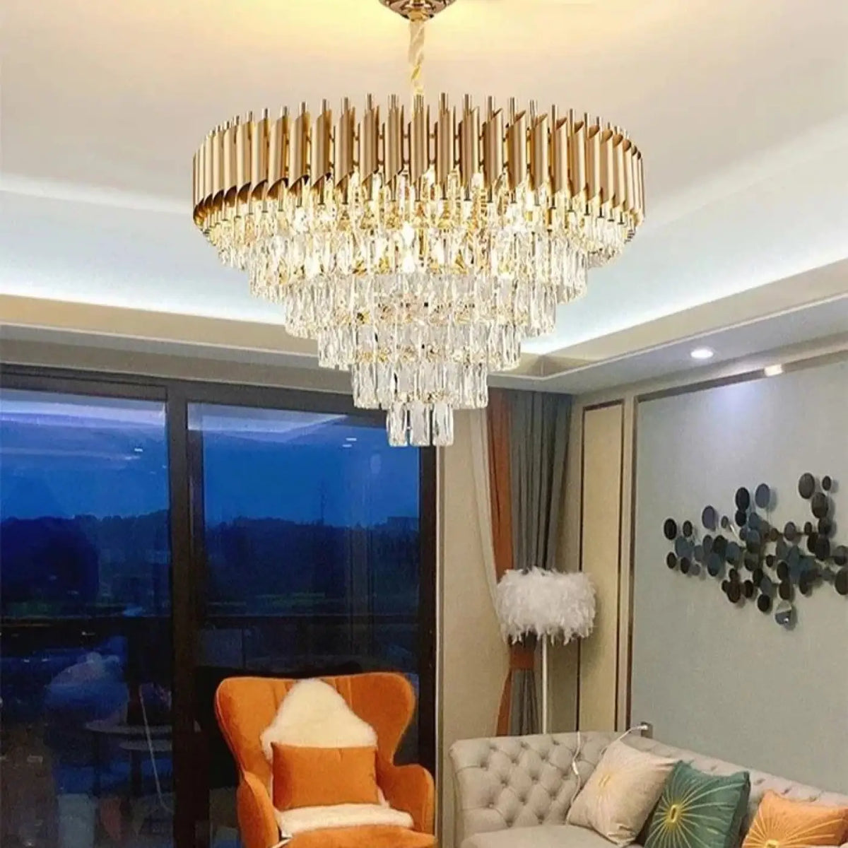 Lustre Cascade en Cristal pour Escalier