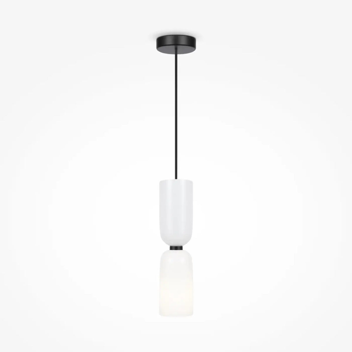 Suspension tube bicolore blanche installée en paire au chevet, vue 10