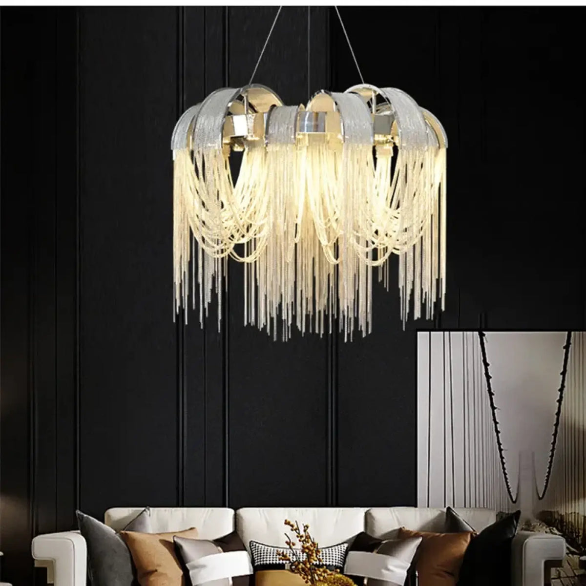 Lustre Suspendu à Franges Dorées