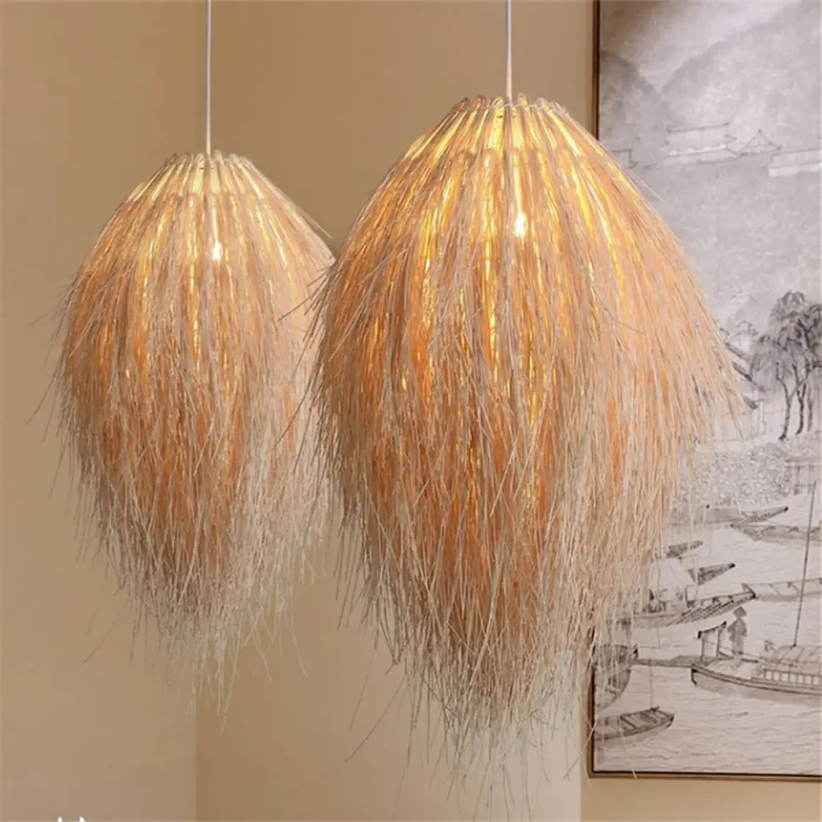 Lampe Suspendue en Raphia Effet Plume