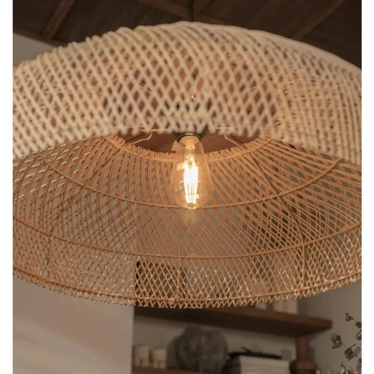 Lampe Suspendue Japandi en Bois Clair Tressé