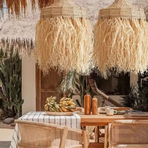 Lampe Suspendue en Raphia Naturel Bohème