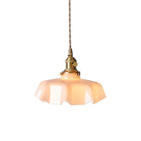 Suspension Rétro en Verre Ondulé Rose et Laiton