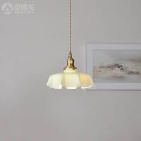 Suspension Rétro en Verre Ondulé Rose et Laiton