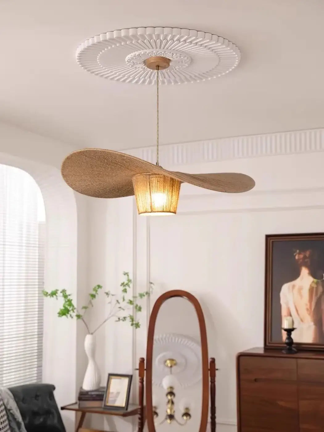 Lampe Suspendue en Rotin Forme Aile