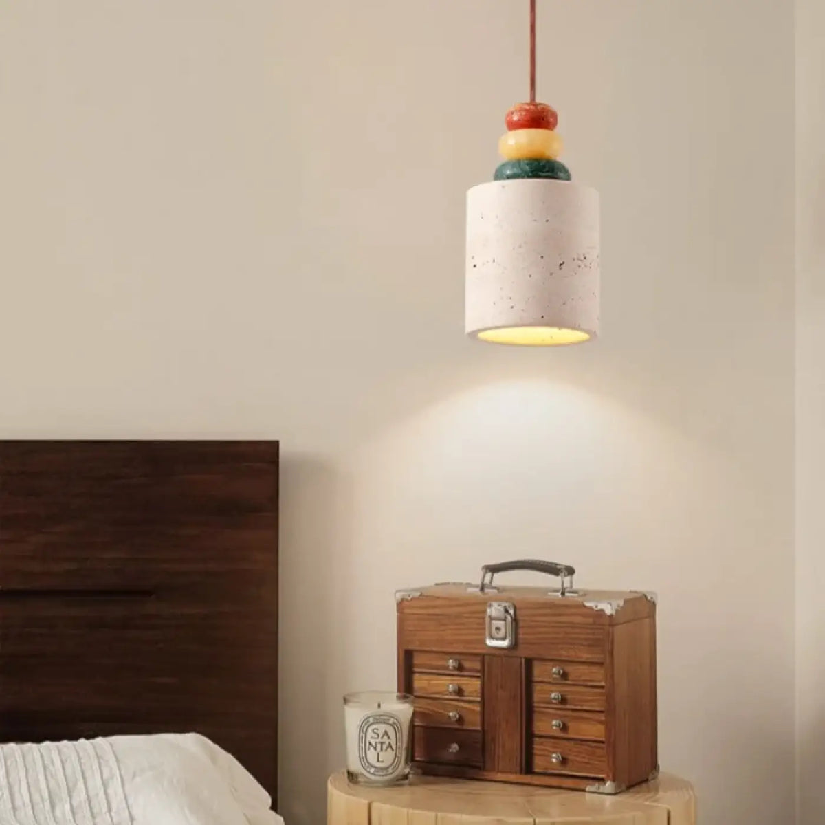 Lampe Suspendue Travertin Jaune et Bois