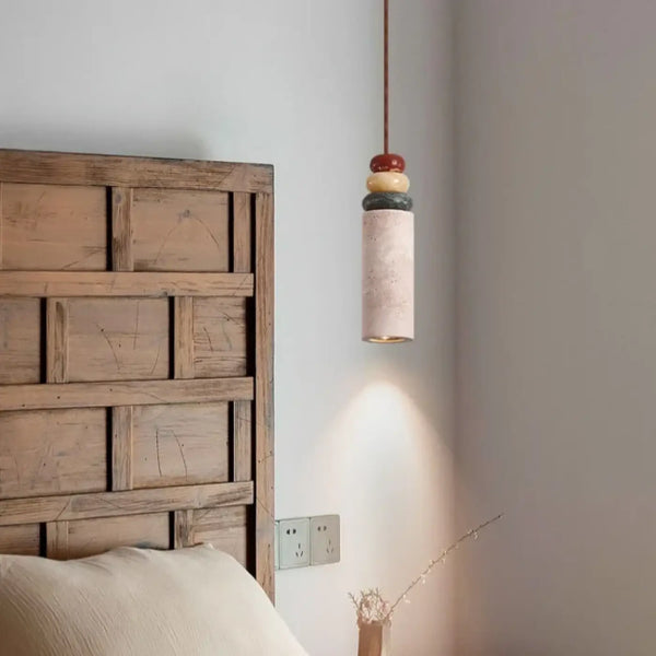 Lampe Suspendue Travertin Jaune et Bois