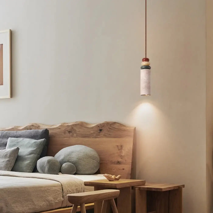 Lampe Suspendue Travertin Jaune et Bois