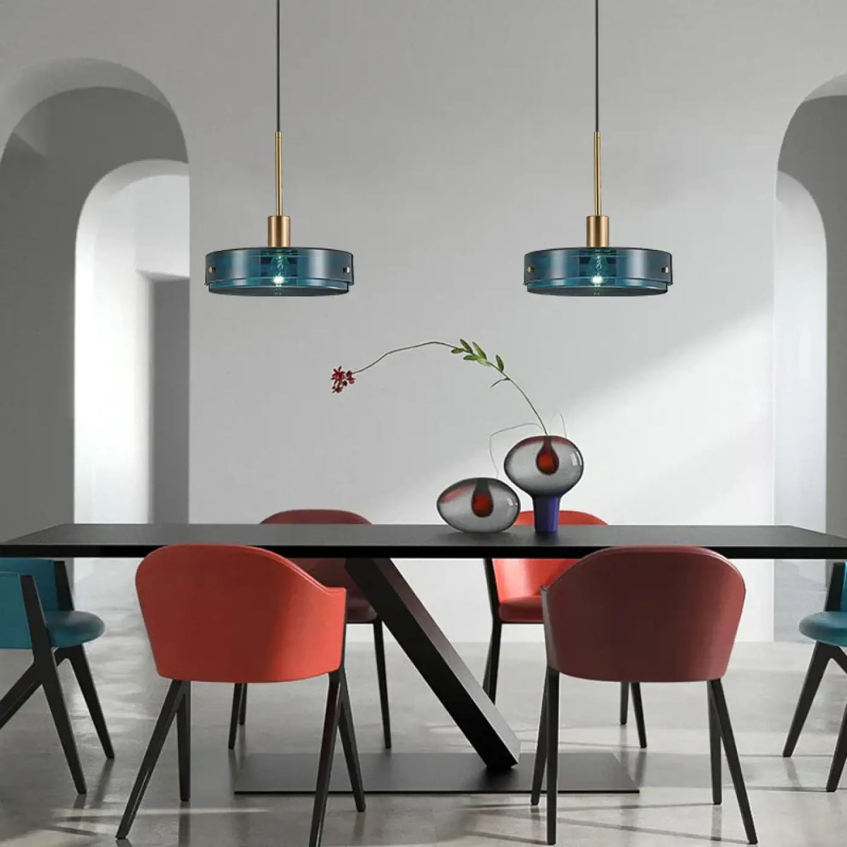 Suspension en Verre Bleu pour Salle à Manger
