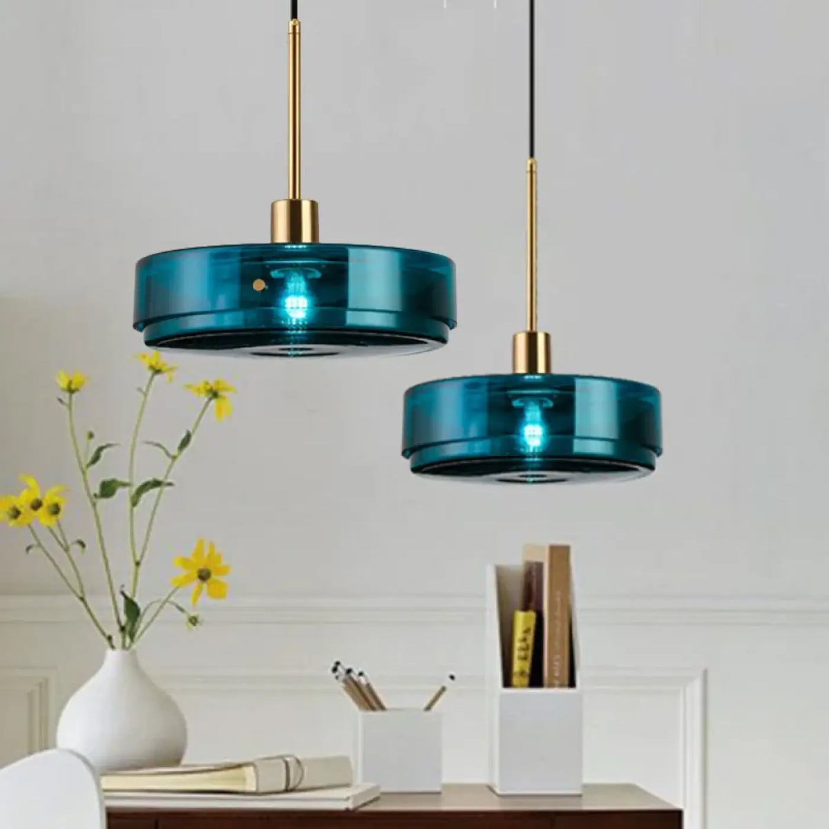 Suspension en Verre Bleu pour Salle à Manger