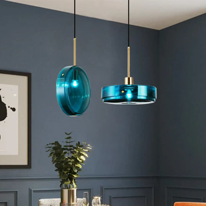 Suspension en Verre Bleu pour Salle à Manger