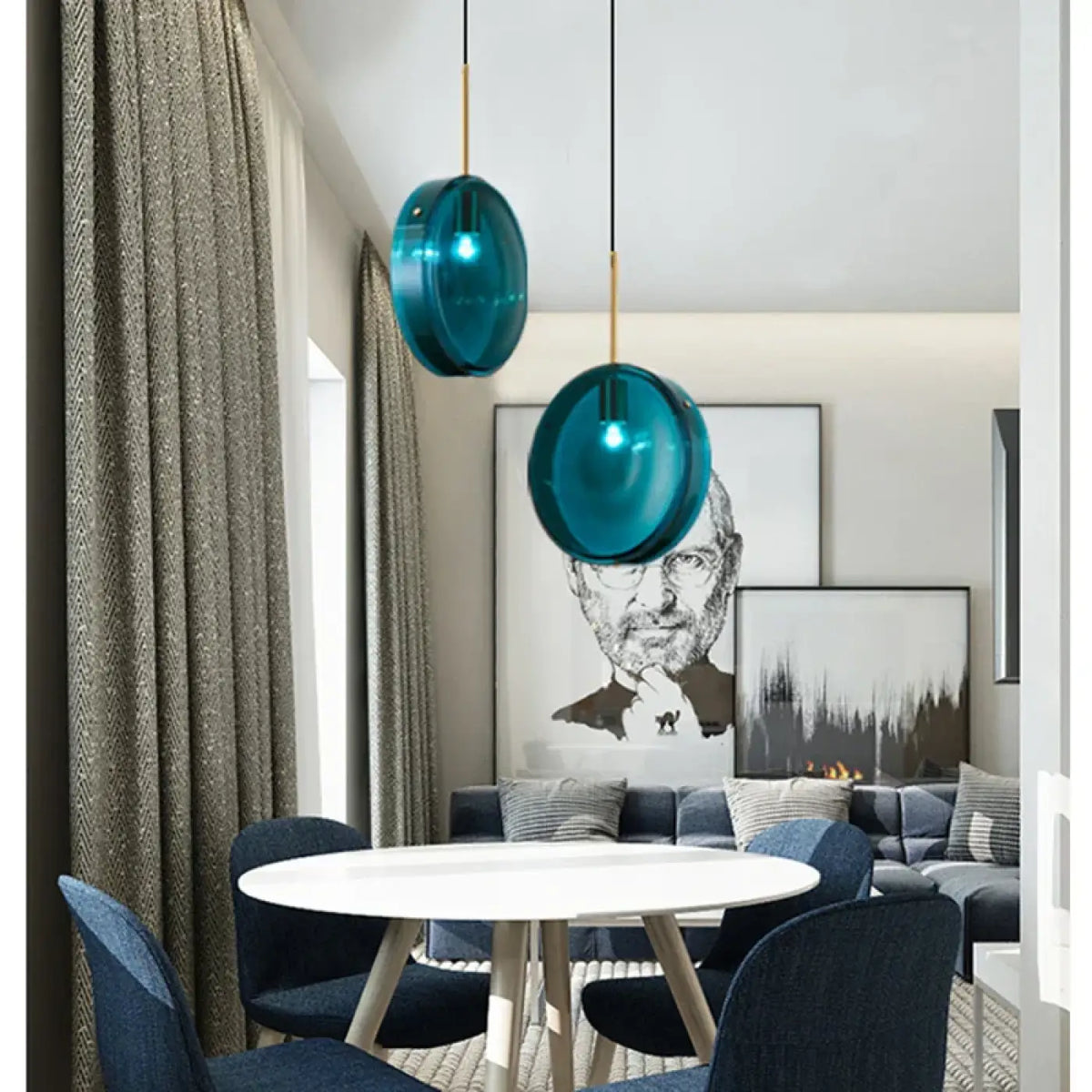 Suspension en Verre Bleu pour Salle à Manger