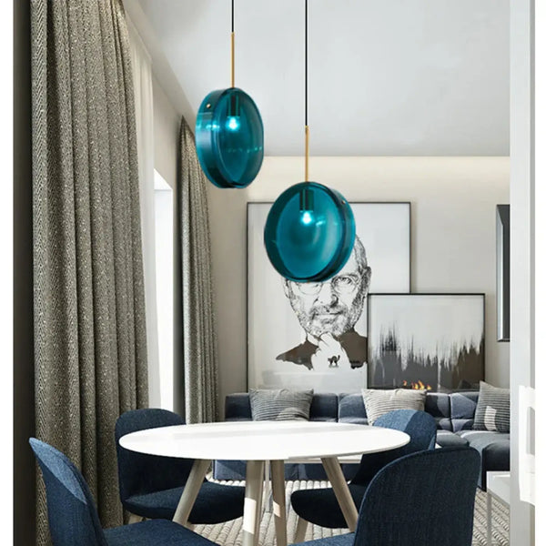 Suspension en Verre Bleu pour Salle à Manger