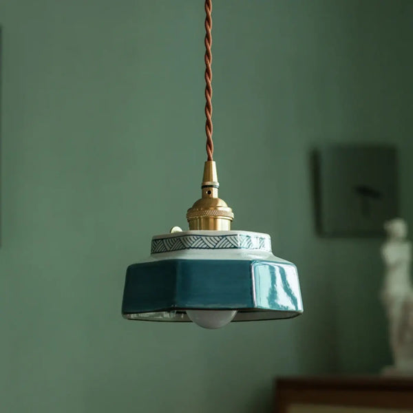 Suspension Vintage Céramique et Laiton