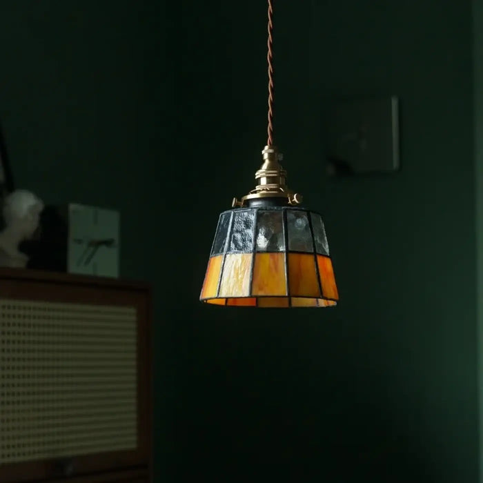 Suspension Verre et Cuivre Vintage