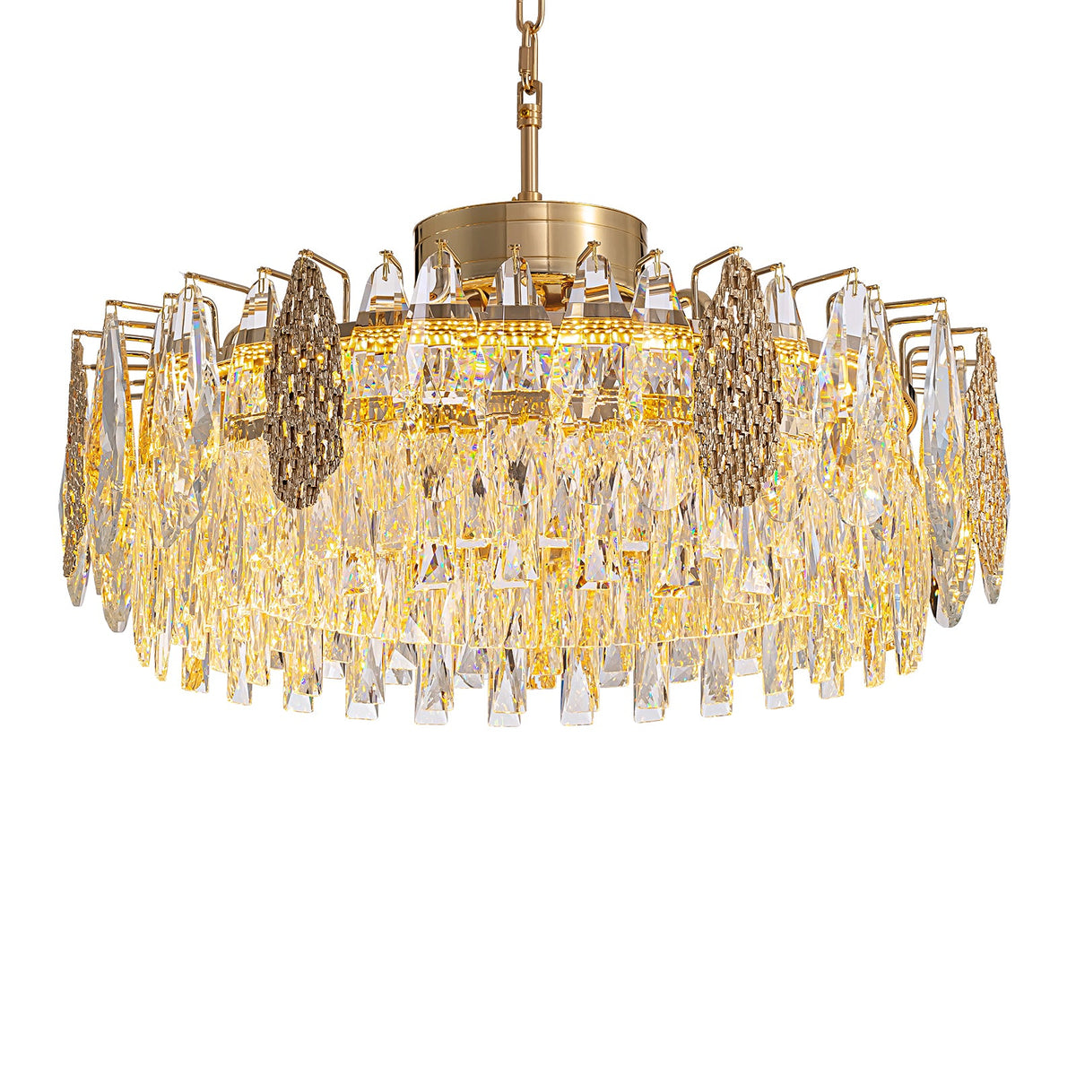 Lustre Rond Cristal Doré Télécommandé