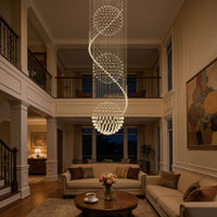 Lustre Spirale Cristal Triple Sphère pour Escalier et Entrée