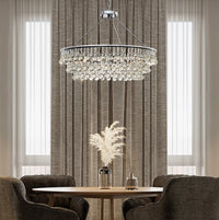 Lustre Rond Cristal Salle à Manger 6 Lumières allumé ambiance