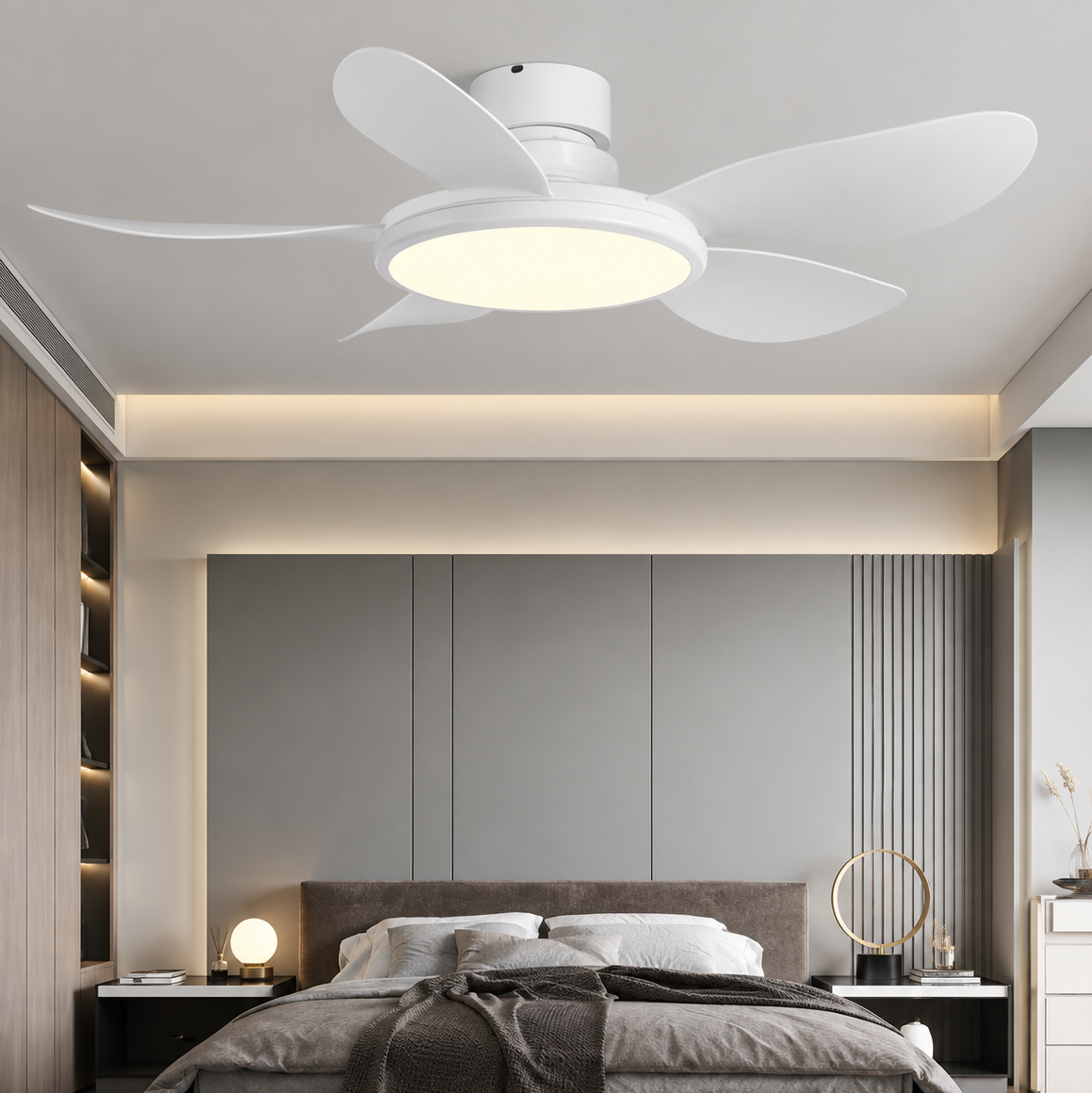 Ventilateur de Plafond LED Rond Effet Bois