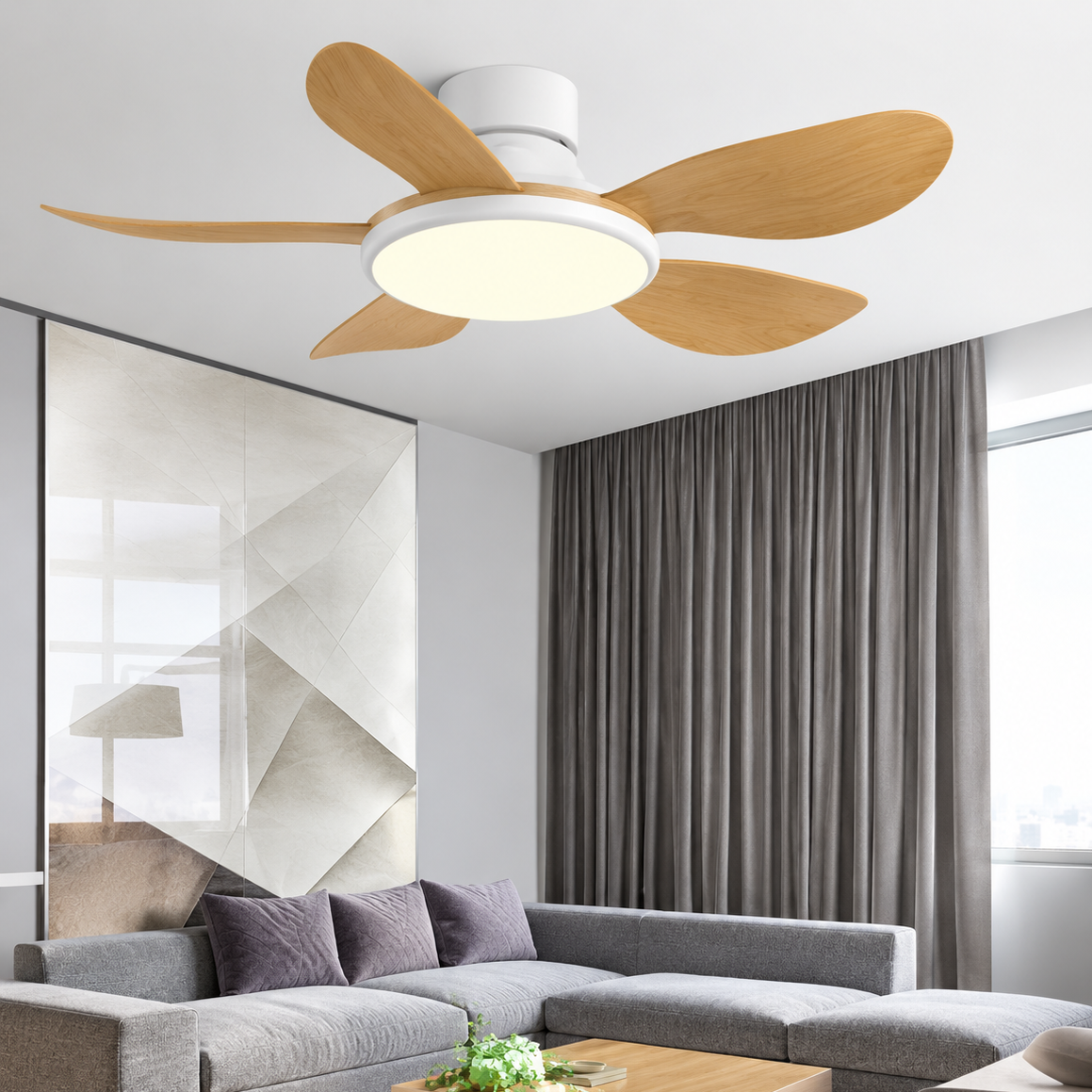 Ventilateur de Plafond LED Rond Effet Bois