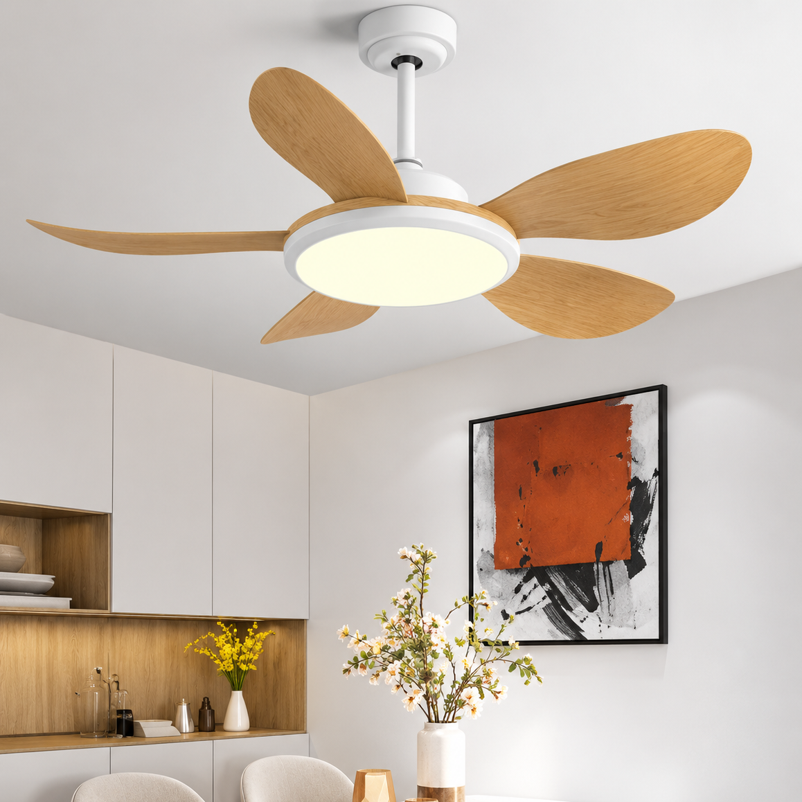 Ventilateur de Plafond LED Rond Effet Bois