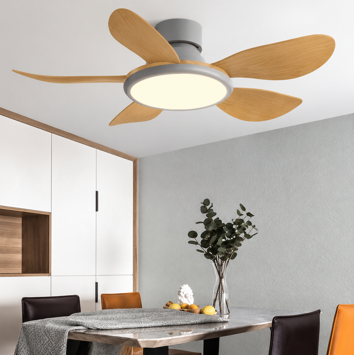 Ventilateur de Plafond LED Rond Effet Bois