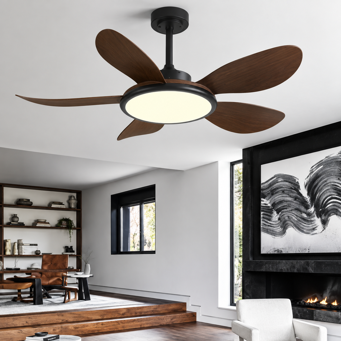 Ventilateur de Plafond LED Rond Effet Bois