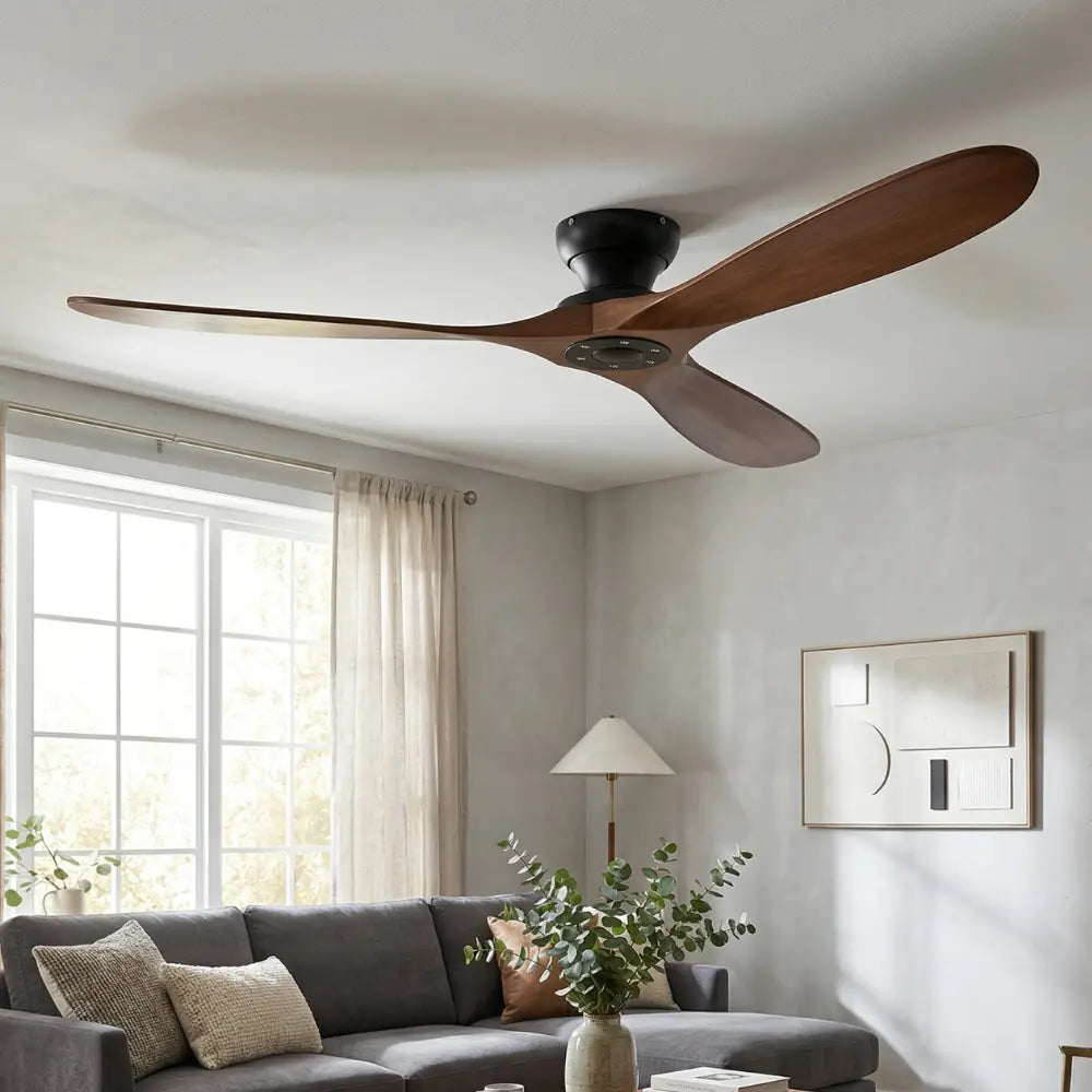 Plafonnier Ventilateur Silencieux Bois Massif Foncé vue de détail